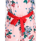 Generic Girl's Polyester Crepe Floral Shoulder Straps Jumpsuit (Peach-Red)