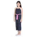 Generic Girl's Rayon Flamingo Print Sleeveless Jumpsuit (Black-Pink)