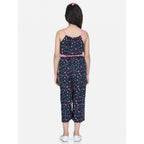 Generic Girl's Rayon Flamingo Print Sleeveless Jumpsuit (Black-Pink)