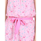 Generic Girl's Rayon Flamingo Print Sleeveless Jumpsuit (Pink)
