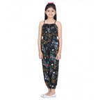 Generic Girl's Rayon Flamingo Print Sleeveless Jumpsuit (Black-Multicolor)