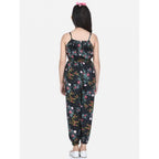 Generic Girl's Rayon Flamingo Print Sleeveless Jumpsuit (Black-Multicolor)