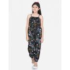 Generic Girl's Rayon Flamingo Print Sleeveless Jumpsuit (Black-Multicolor)