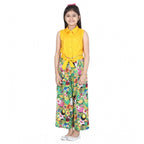 Generic Girl's Rayon Flamingo Print Sleeveless Jumpsuit (Yellow-Multicolor)