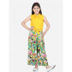 Generic Girl's Rayon Flamingo Print Sleeveless Jumpsuit (Yellow-Multicolor)