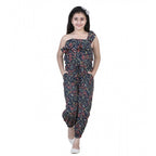 Generic Girl's Polyester Moss Floral Sleeveless Jumpsuit (Multicolor)