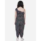 Generic Girl's Polyester Moss Floral Sleeveless Jumpsuit (Multicolor)