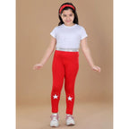 Generic Girl's Cotton Lycra Star Print Elasticated Leggings (Red)