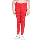 Generic Girl's Cotton Lycra Printed Elasticated Leggings (Red)