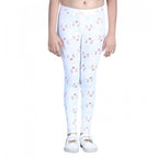 Generic Girl's Cotton Lycra Printed Elasticated Leggings (White)