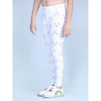 Generic Girl's Cotton Lycra Printed Elasticated Leggings (White)