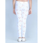 Generic Girl's Cotton Lycra Printed Elasticated Leggings (White)