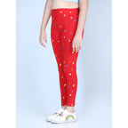Generic Girl's Cotton Lycra Printed Elasticated Leggings (Red)
