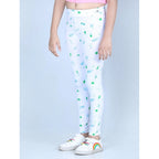 Generic Girl's Cotton Lycra Printed Elasticated Leggings (White)