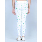 Generic Girl's Cotton Lycra Printed Elasticated Leggings (White)