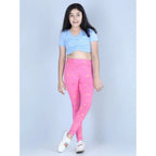 Generic Girl's Cotton Lycra Printed Elasticated Leggings (Pink)