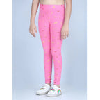 Generic Girl's Cotton Lycra Printed Elasticated Leggings (Pink)