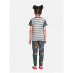 Generic Girl's Cotton Hosiery Printed Night Suit Set (Grey-Green)