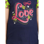 Generic Girl's Cotton Hosiery Printed Night Suit Set (Navy-Green)