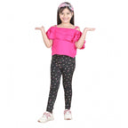 Generic Girl's Cotton Floral Elasticated Jegging and Top Set (Pink)