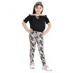 Generic Girl's Cotton Floral Elasticated Jegging and Top Set (Black)