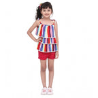 Generic Girl's Polyester Crepe Striped Tie Ups Shorts Set (Multicolor)