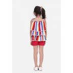 Generic Girl's Polyester Crepe Striped Tie Ups Shorts Set (Multicolor)