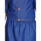Generic Girl's Denim Solid Cold Shoulder Top and Skirt Set (Navy Blue)