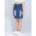 Generic Girl's Denim Solid Buttoned Skirt (Blue)