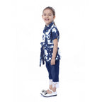 Generic Girl's Denim Tie &amp; Dye Short Sleeve Top (Blue-White)