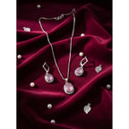 Generic Women's Brass Silver Plated Pendant Set (Pink)