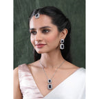 Generic Women's Brass Silver Plated Pendant Set (Blue)