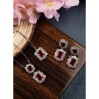 Generic Women's Brass Silver Plated Pendant Set (Red)