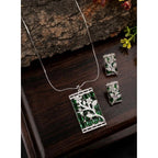 Generic Women's Brass Silver Plated Pendant Set (Green)