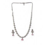 Generic Women's Brass Silver Plated Necklace set (Pink)