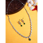 Generic Women's Brass Silver Plated Necklace set (Green)