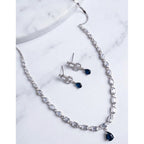 Generic Women's Brass Silver Plated Necklace set (Blue)