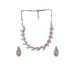 Generic Women's Brass Silver Plated Necklace set (Pink)