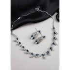 Generic Women's Brass Silver Plated Necklace set (Blue)