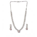 Generic Women's Brass Silver Plated Necklace set (Pink)