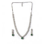 Generic Women's Brass Silver Plated Necklace set (Green)