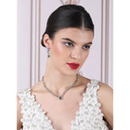 Generic Women's Brass Silver Plated Necklace set (Green)
