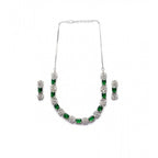 Generic Women's Brass Silver Plated Necklace set (Green)