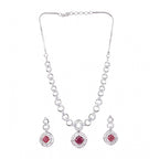 Generic Women's Brass Silver Plated Necklace set (Red)