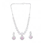 Generic Women's Brass Silver Plated Necklace set (Pink)