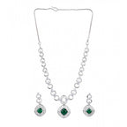 Generic Women's Brass Silver Plated Necklace set (Green)