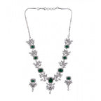 Generic Women's Brass Silver Plated Necklace set (Green)