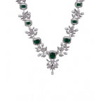 Generic Women's Brass Silver Plated Necklace set (Green)
