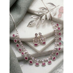 Generic Women's Brass Silver Plated Necklace set (Pink)