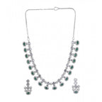 Generic Women's Brass Silver Plated Necklace set (Green)